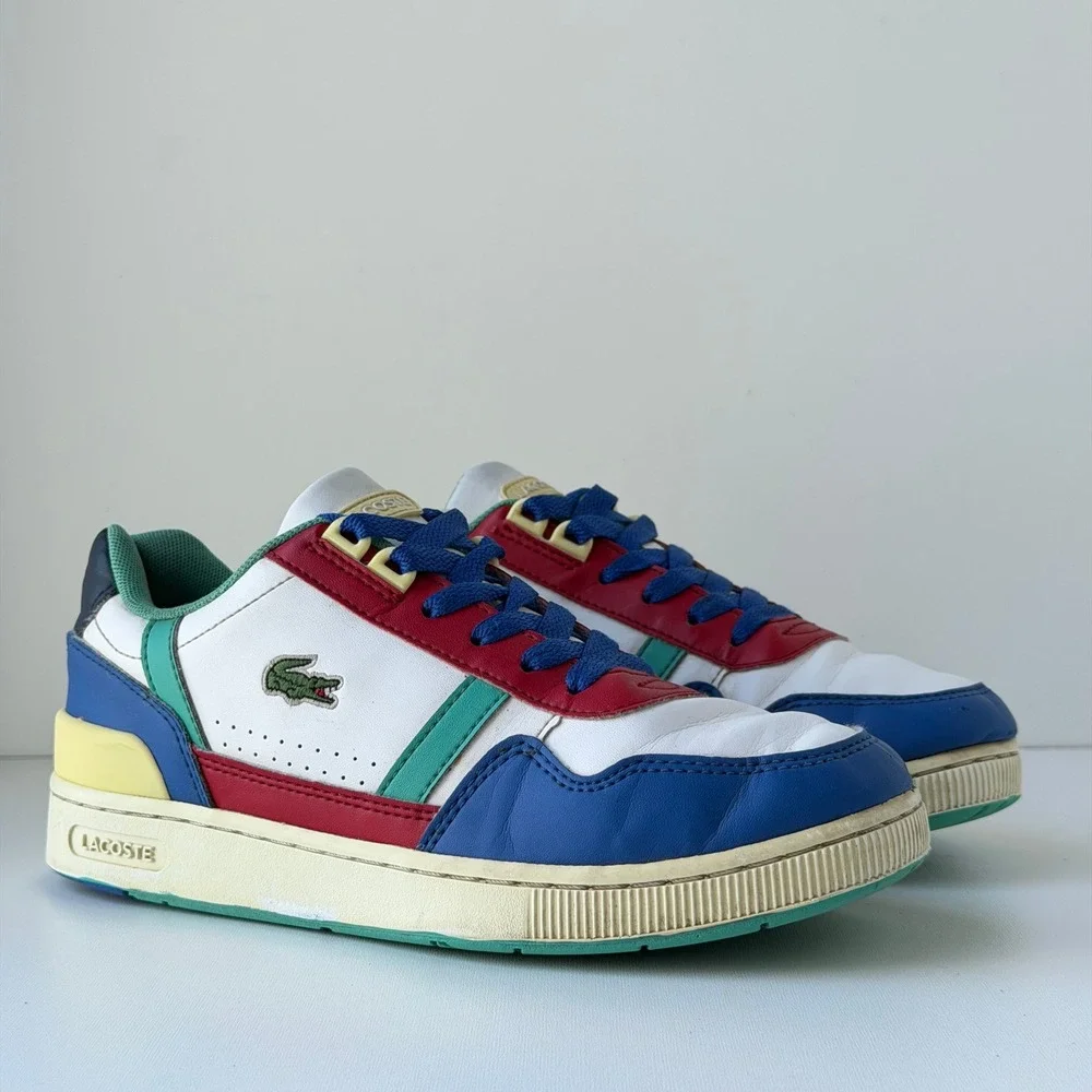 Lacoste T-Clip Junior Kids 4 Multi-Color Leather Low Top Sporty Sneakers Retro